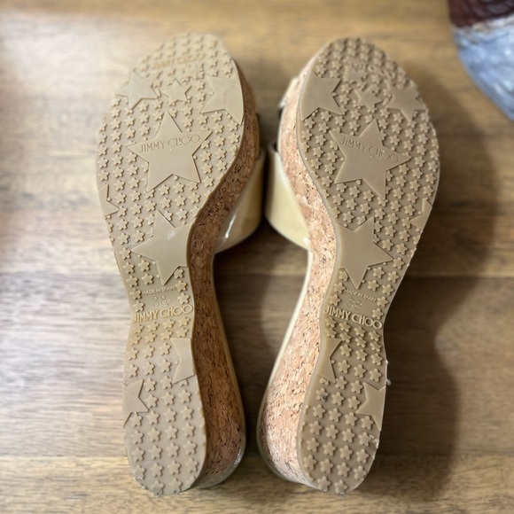 Jimmy Choo Nude patent Wedge Slide Sandals Size 38 (7) - Picture 4 of 6